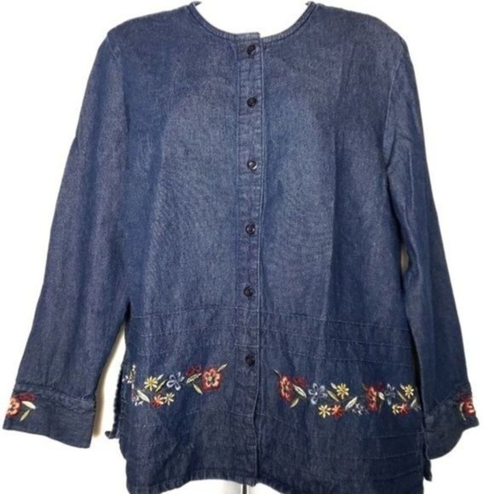 Blair embroidered button down denim shirt Medium